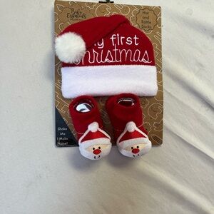 Baby Essentials Red and White Christmas Hat and Socks Set